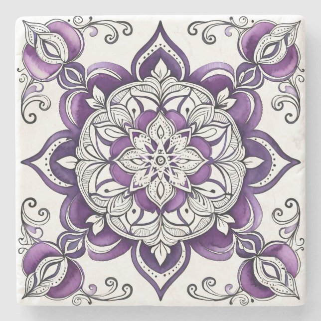 Create Your Own Mediterranean Style Plum Tile Stone Coaster (Front)