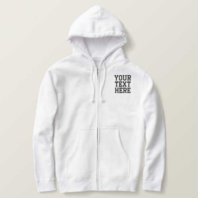 White Men's Embroidered Basic Zip Hoodie (Design Front)