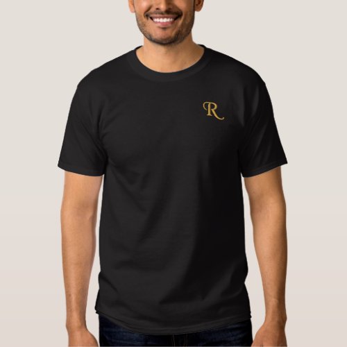 Create Your Own Mens Faux Gold Monogrammed Black Embroidered T_Shirt