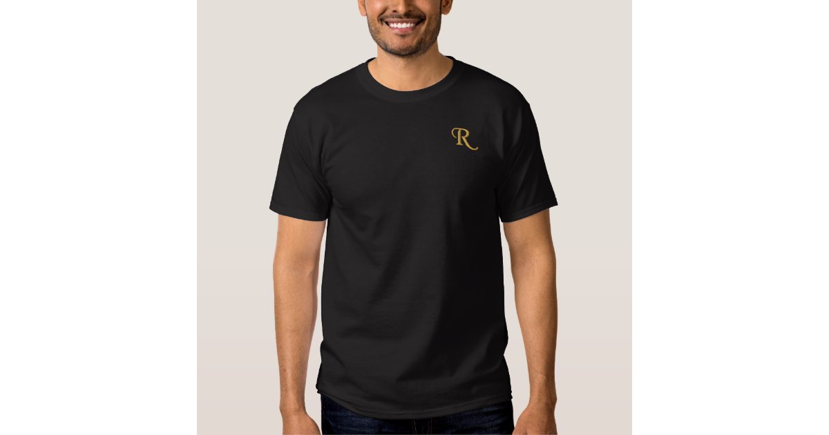 Create Your Own Mens Faux Gold Monogrammed Black Embroidered T-Shirt, Zazzle