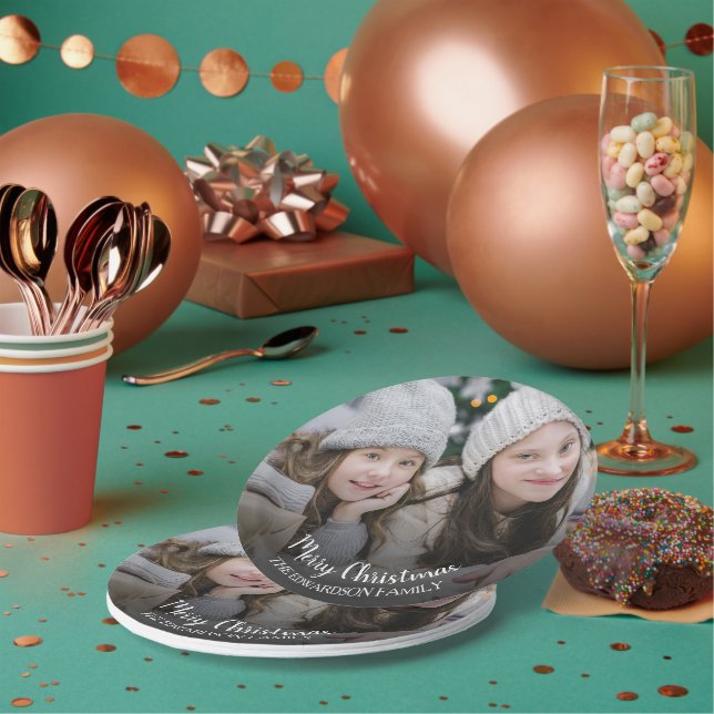 Create your own Merry Christmas family photo Paper Plates (Multi)