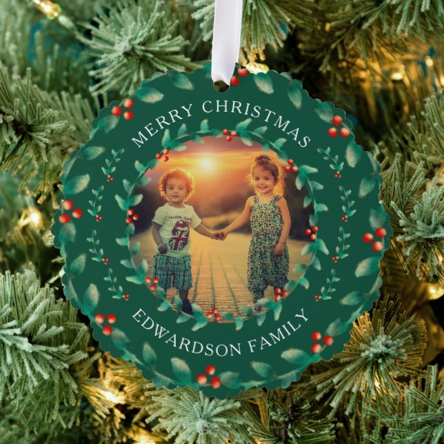 Create your own Merry Christmas photo christmas Ornament Card (Insitu (Tree))