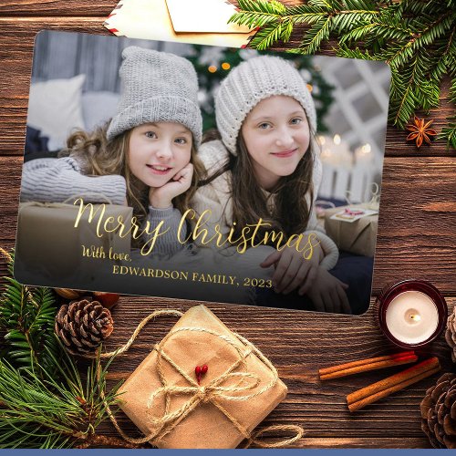 Create your own Merry Christmas photo Foil Holiday Card
