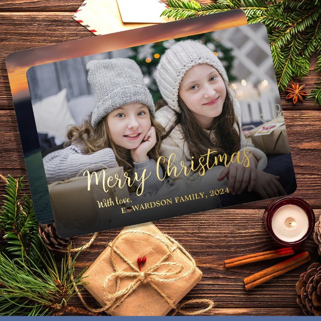 Create your own Merry Christmas photo gold Foil Holiday Card (Create your own Merry Christmas photo gold Foil Holiday Card. Add your own photos, text and name.)