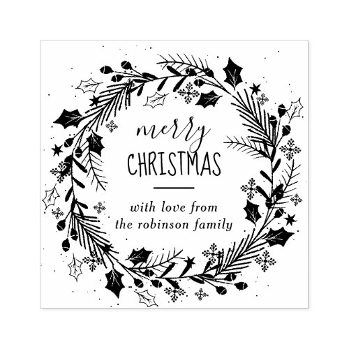Create Your Own Merry Christmas Wreath Greeting Rubber Stamp
