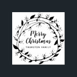 Create Your Own | Merry Wreath | Personalized Rubber Stamp<br><div class="desc">Artsy Christmas lights in circular wreath with Merry Christmas and family name.</div>