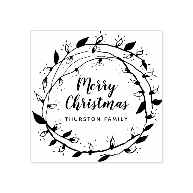 Create Your Own | Merry Wreath | Personalized Rubber Stamp (Imprint)