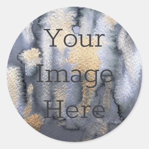 Create Your Own Metallic Gold and Grey Watercolor Classic Round Sticker