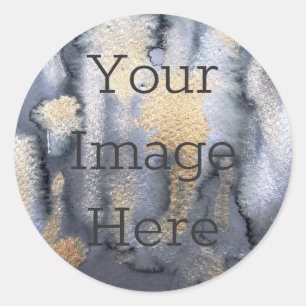 Create Your Own Metallic Gold and Grey Watercolor Classic Round Sticker