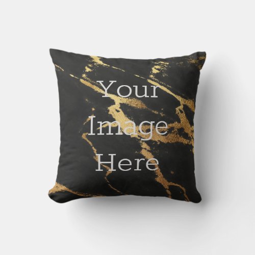 Create Your Own Metallic Gold  Black Faux Marble Throw Pillow