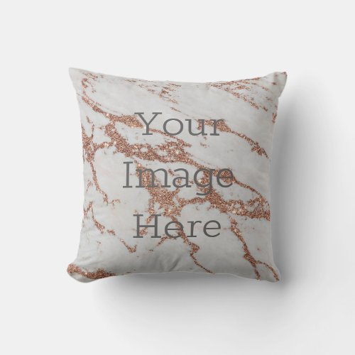 Create Your Own Metallic Rose Gold Faux Wht Marble Throw Pillow