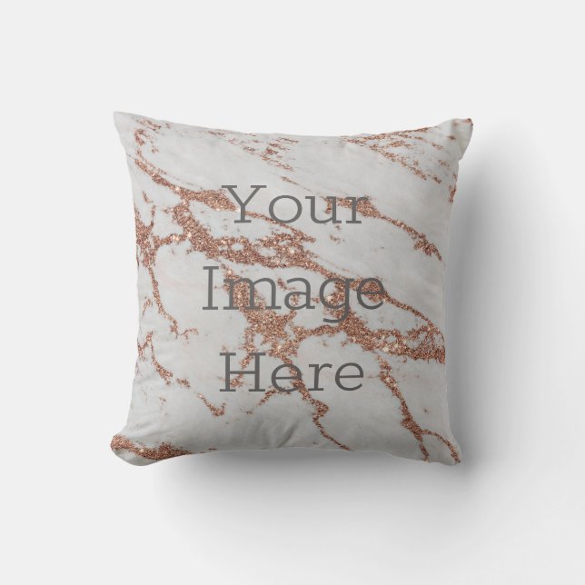 Create Your Own Metallic Rose Gold Faux Wht Marble Throw Pillow (Front)