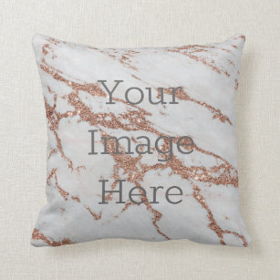 Create Your Own Metallic Rose Gold Faux Wht Marble Throw Pillow