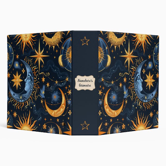 Create Your Own Midnight Blue & Gold Celestial 3 Ring Binder (Background)