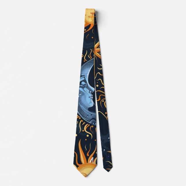 Create Your Own Midnight Blue & Gold Celestial Neck Tie (Front)