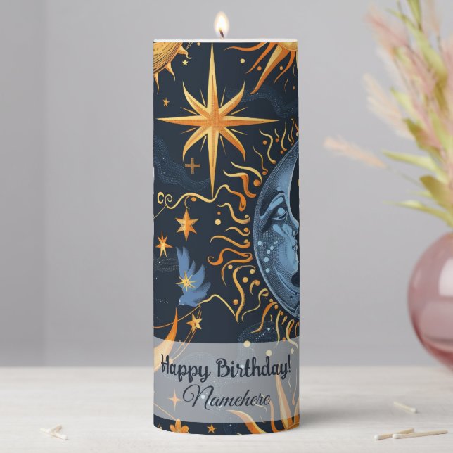 Create Your Own Midnight Blue & Gold Celestial Pillar Candle (In Situ)