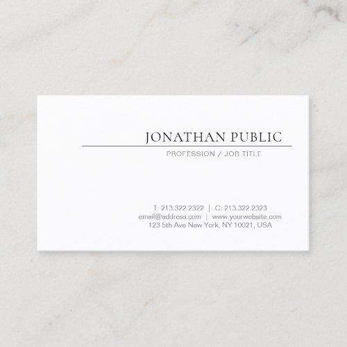 Create Your Own Minimal Design Elegant White Plain Business Card