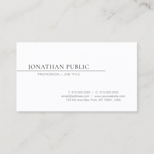 Create Your Own Minimal Design Elegant White Plain Business Card (Front)