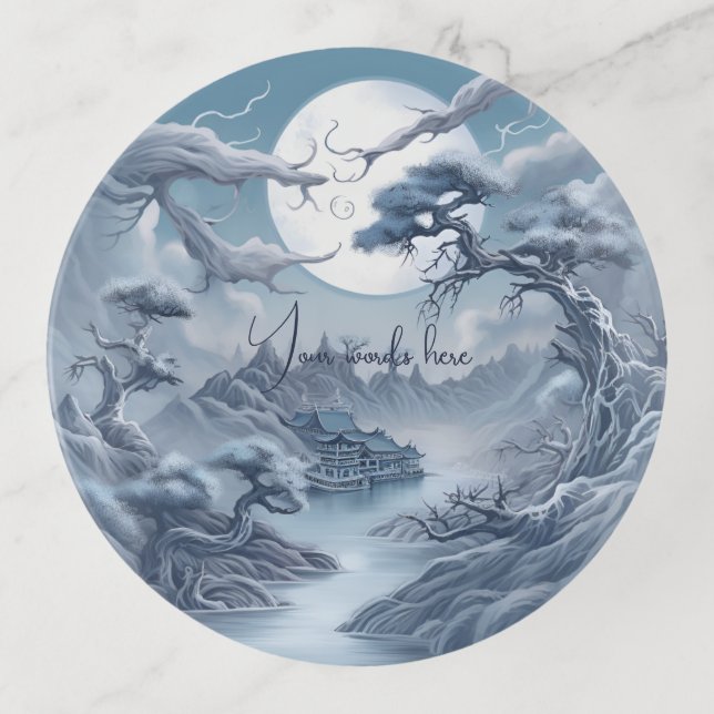 Create Your Own Misty Blue Landscape Trinket Tray (Front)