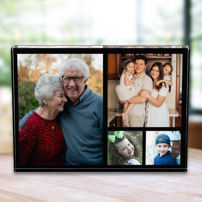 Create Your Own Modern 4 Family Collage Black Photo Block (Creator Uploaded)