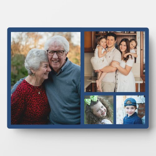 Create Your Own Modern 4 Family Photo Collage Blue Plaque
