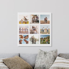 Create Your Own Modern 9 Photo Collage Square Faux Canvas Print