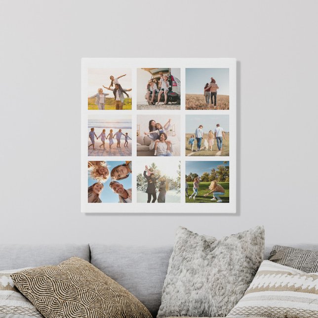 Create Your Own Modern 9 Photo Collage Square Faux Canvas Print (Creator Uploaded)