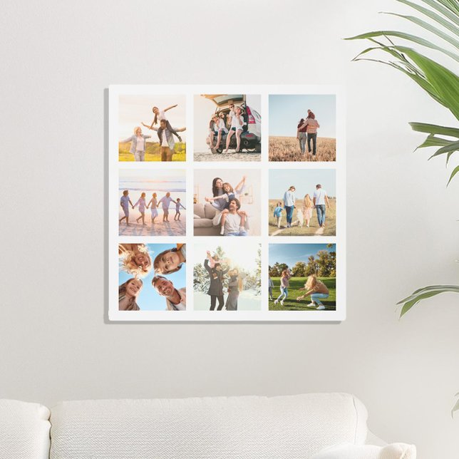 Create Your Own Modern 9 Photo Collage Square Metal Print (Creator Uploaded)