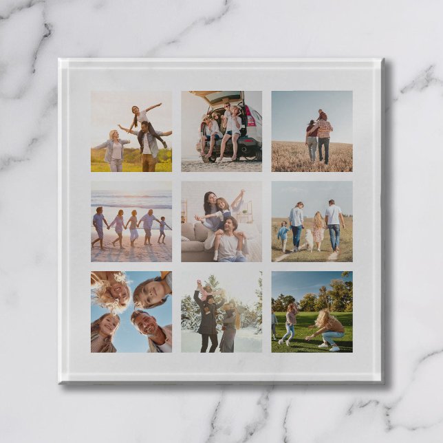 Create Your Own Modern 9 Photo Collage Square Paperweight (Creator Uploaded)