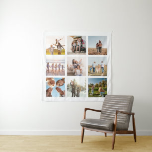 Create Your Own Modern 9 Photo Collage Square Tapestry