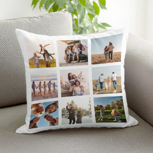 Create Your Own Modern 9 Photo Collage Square Throw Pillow