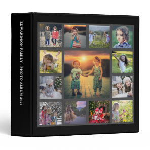 Create your own modern black family photo collage 3 ring binder