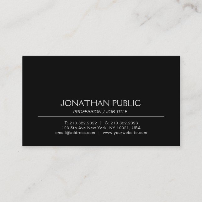 Create Your Own Modern Black White Chic Plain Business Card (Front)