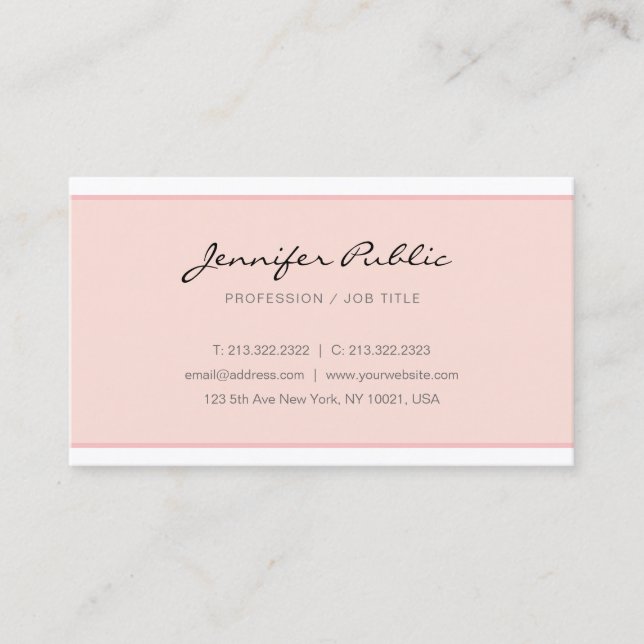 Create Your Own Modern Blush Pink Minimalist Business Card (Front)