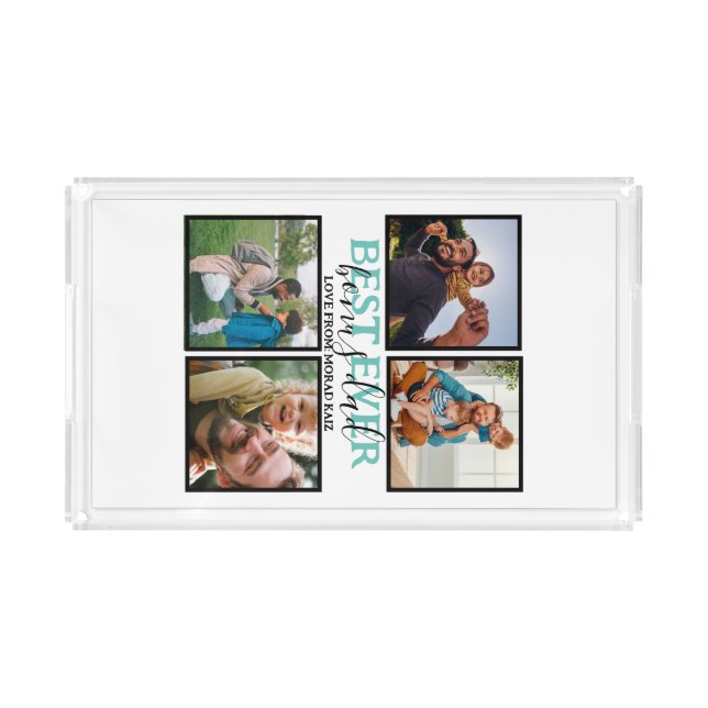 Create your own Modern Bonus Dad 4 Photo Collage Acrylic Tray (Front)