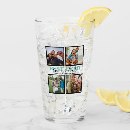 Create your own Modern Bonus Dad 4 Photo Collage Glass