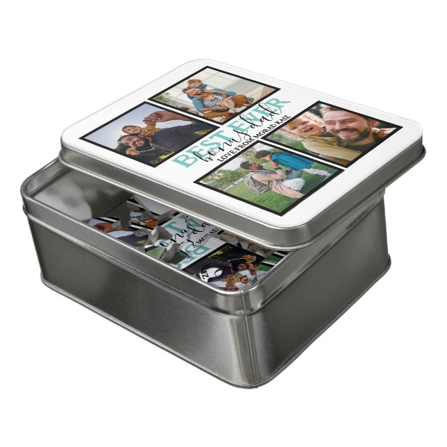 Create your own Modern Bonus Dad 4 Photo Collage Jigsaw Puzzle (Lid Open)
