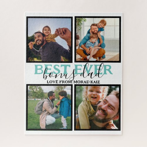 Create your own Modern Bonus Dad 4 Photo Collage Jigsaw Puzzle