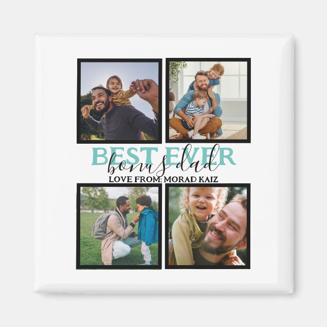 Create your own Modern Bonus Dad 4 Photo Collage Magnet (Front)
