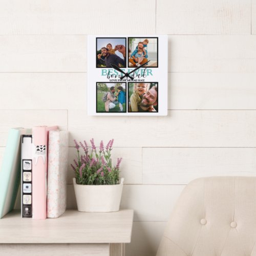 Create your own Modern Bonus Dad 4 Photo Collage Square Wall Clock
