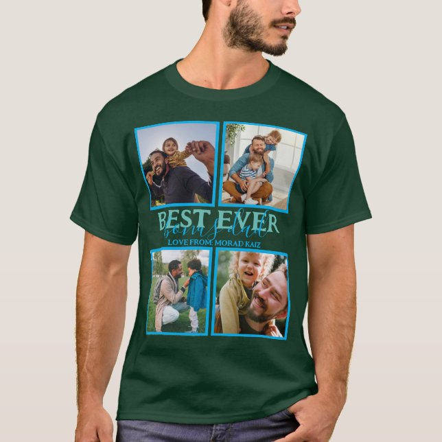 Create your own Modern Bonus Dad 4 Photo Collage  T-Shirt (Front)