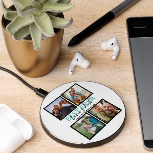 Create your own Modern Bonus Dad 4 Photo Collage Wireless Charger