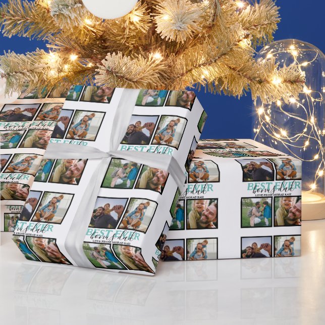 Create your own Modern Bonus Dad 4 Photo Collage Wrapping Paper (Holidays)