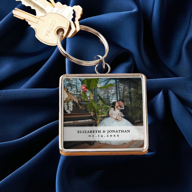 Create Your Own Modern Chic Couple Wedding Photo Keychain (Creator Uploaded)