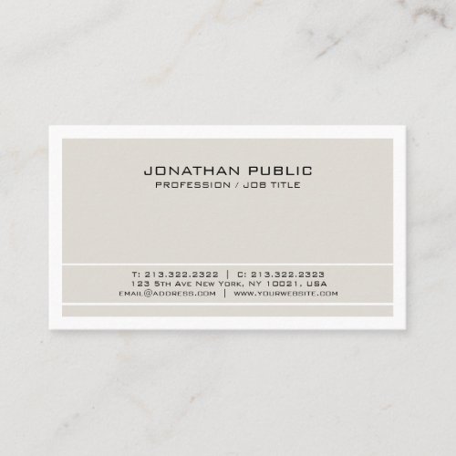 Create Your Own Modern Elegant Beige White Simple Business Card
