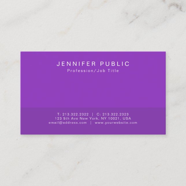 Create Your Own Modern Elegant Blue Violet Plain Business Card (Front)