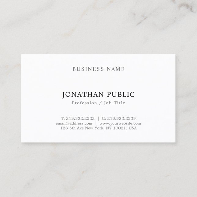Create Your Own Modern Elegant Minimalist Easy Top Business Card (Front)
