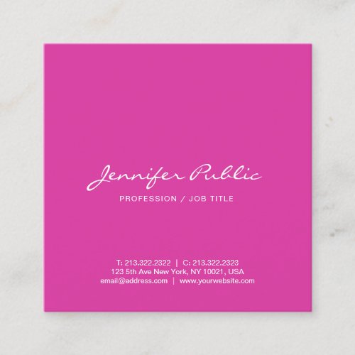 Create Your Own Modern Elegant Pink Simple Square Business Card
