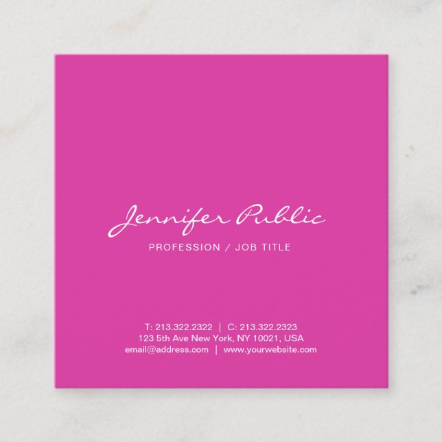Create Your Own Modern Elegant Pink Simple Square Business Card (Front)