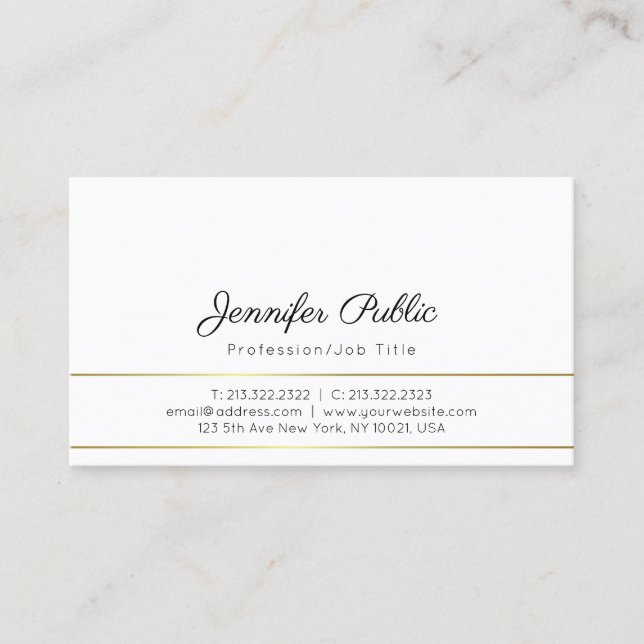 Create Your Own Modern Elegant White Minimalistic Business Card (Front)
